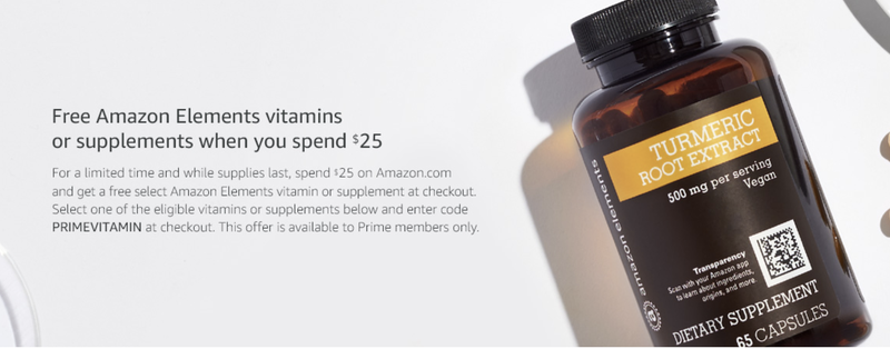 Spend $25, get free vitamins with code PRIMEVITAMIN